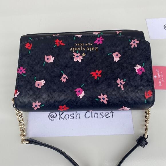 Kate Spade Crossbody Ditsy Buds Small Flap purse Black multi - Picture 5 of 9